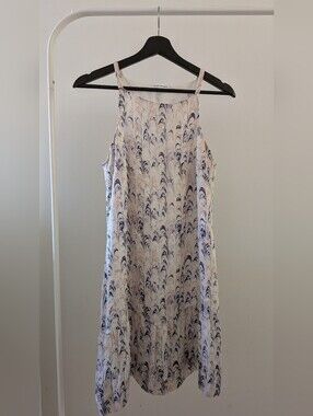 Club Monaco Silk Light Marble-Print Slip Dress - White & Navy